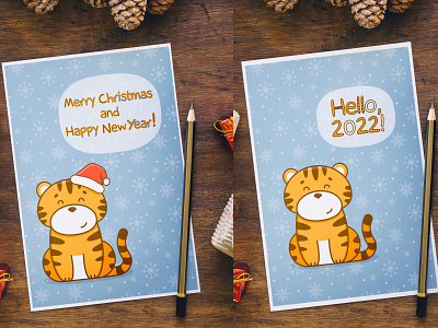 Postcards with the symbol 2022 for Christmas and New Year 2022 branding card christmas design holiday illustration new year postcard tiger vector xmas