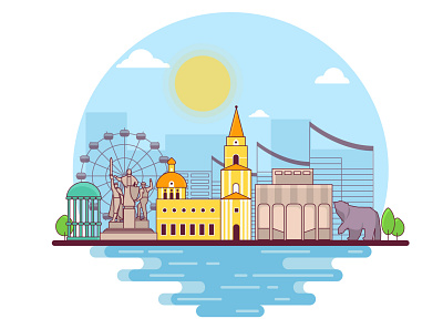 Perm city. Flat-illustration branding city design illustration logo merch perm postcard print t shirt vector