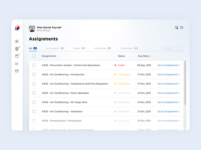 Pilot Training Assignments Page - Concept