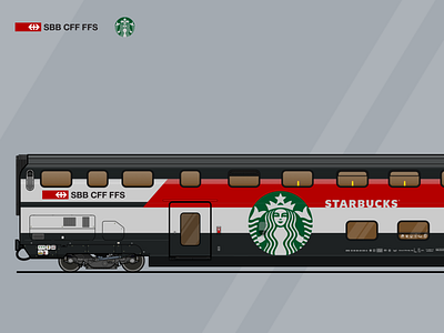 SBB Starbucks coach illustration rail red train