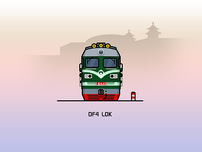 DF4 beijing green illustration locomotive rail railway red station train