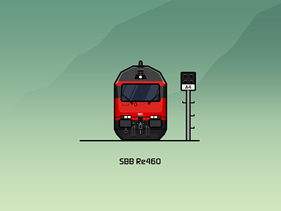 SBB Re460 green illustration locomotive rail railway red train