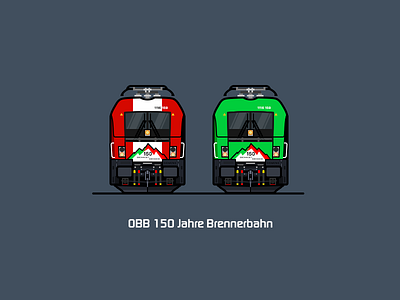 OBB 1116 150 Jahre Brennerbahn green illustration locomotive rail railway red train