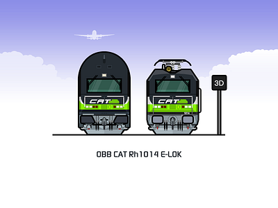OBB CAT Rh1014 green illustration locomotive purple rail railway train