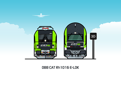 OBB CAT Rh1116 blue green illustration locomotive rail railway train