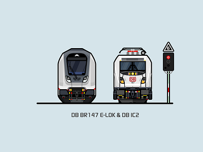 DB BR147 E-Lok & IC2 illustration locomotive rail railway train white