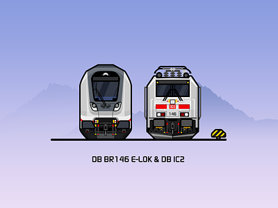 DB BR146 E-Lok & IC2 illustration locomotive purple rail railway train white