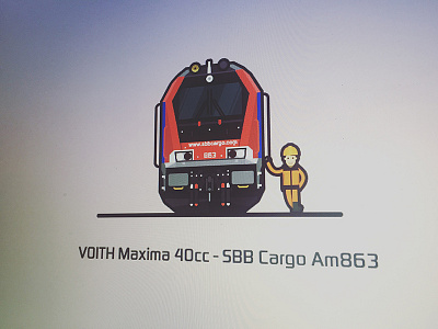 VOITH Maxima 40cc-SBB Cargo Am863 blue guys illustration locomotive rail railway red train