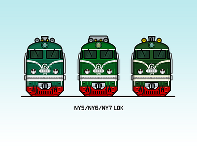 NY5 / NY6 / NY7 blue green illustration locomotive rail railway train