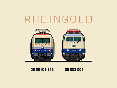 Db Br101 112 and DB E03 001 blue illustration locomotive rail railway train yellow