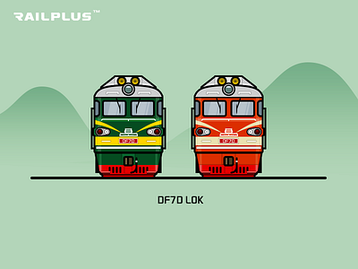 CR DF7D green illustration locomotive rail railway red train
