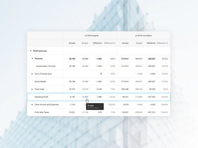 Financial Table with Tooltip