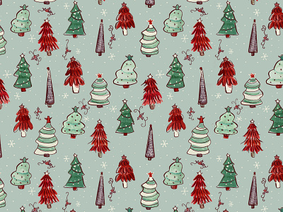Christmas Tree Wrapping Paper Design christmas christmas trees holiday illustration mixed media pattern repeat pattern surface design trees winter wrapping paper