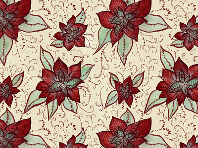 Poinsettia Wrapping Paper christmas flowers illustration mixed media poinsettias repeat pattern surface design wrapping paper