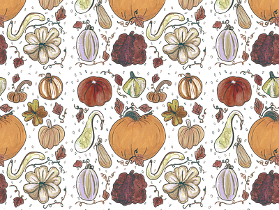 Pumpkin Patch Pattern autumn fall illustration mixed media pattern pumpkin repeat pattern surface design
