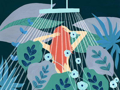 A Soothing Escape Editorial article editorial gouache illustration nature plants shower