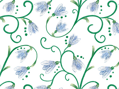 Snow Drops Coordinate christmas flowers illustration mixed media pattern repeat pattern snow drops surface design watercolor