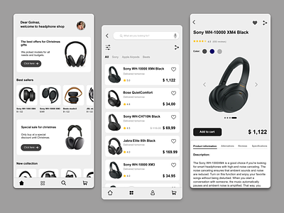 Headphone shop design app store headphone shop product page search page ui ui design ux