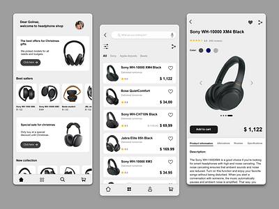 Headphone shop e commerce app ecommerce app headphone headphone shop homepage online store onlineshop product page project search page shop shopping shopping app store ui ui design ux