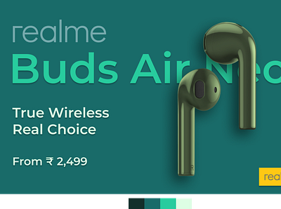 Realme Buds Air Neo 3d app design branding buds design earphones figma figmadesign graphic design headset illustration logo product product design realme ui web design