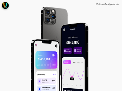 Card balance app UI design iPhone model 3d animation app design balance branding card design details figma figmadesign graphic design illustration logo motion graphics ui web design