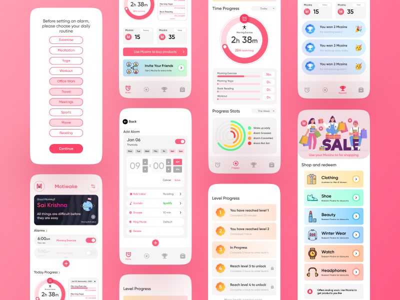 Motiwake Alarm App UI Design 1 by V Sai Krishna on Dribbble