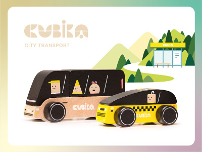 City Transport Cubika box branding bus car illustration taxi toy wood wooden