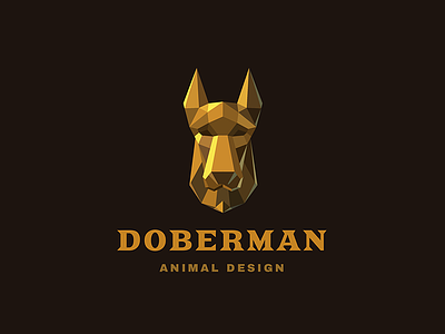 Golden Dog doberman dog logo polygon vector