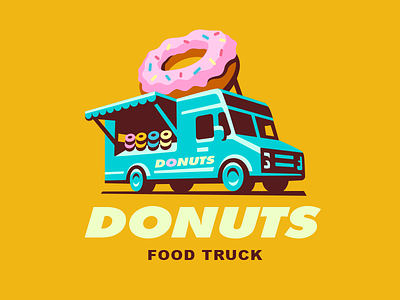 Food truck car donuts food illustration logo truck