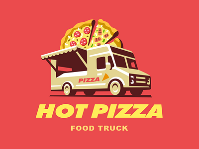 Food truck - Pizza car food illustration logo pizza truck