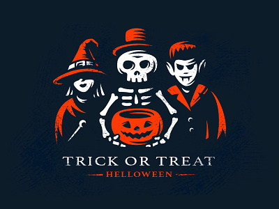 Trick or treat halloween logo party skeleton vampire witch