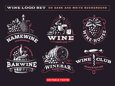 Wine logo barrel emblem grapes logo logotype templates wine