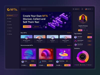 NFT Dashboard Dark Version 3d admin pannel crypto cryptocurrency dark darkui dashboard glassmorphism marketplace minimal design nft nft dashboard nft marketplace nft pannel nftui ui ui design ux webapp webdesign