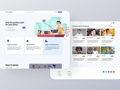Website design exploration|| Chef My Party chef landing landing page search search result ui web website