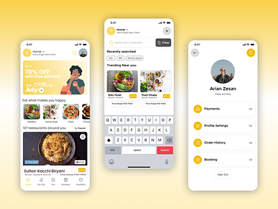 Online Food App 3d app branding design food graphic design illustration online typography ui ux yellow