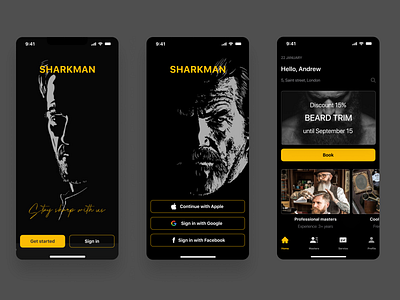 Barbershop App Sharkman app branding design mobile typography ui ux