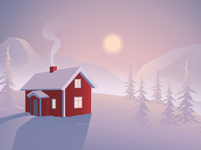 Swedish Lapland Illustration adobe colors design drawing graphic design house icon illustration illustrator landscape mountain pastel purple snow sweden vector vibe winter
