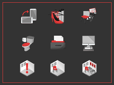 Icon set for collage app alert classroom flip full icon icon set isometric laboratory office school toilet ui