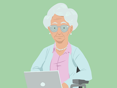 People first 3 glasses grandma illustration laptop pearls wheelchair