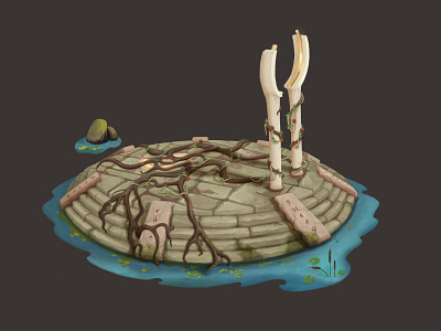 druids' ancient magical holy place 2d 2d game art concept game art illustration location design props
