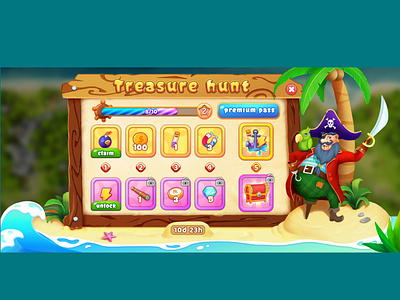 pirate event rewords screen 2d 2d game art art artwork cartoon character design design game art game event game interface game ui illustration interface mobile game ui ux