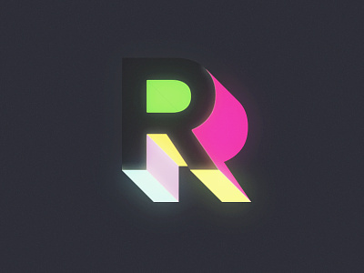 Letter R 3d colour glow mainframe neon retro type typographic typography