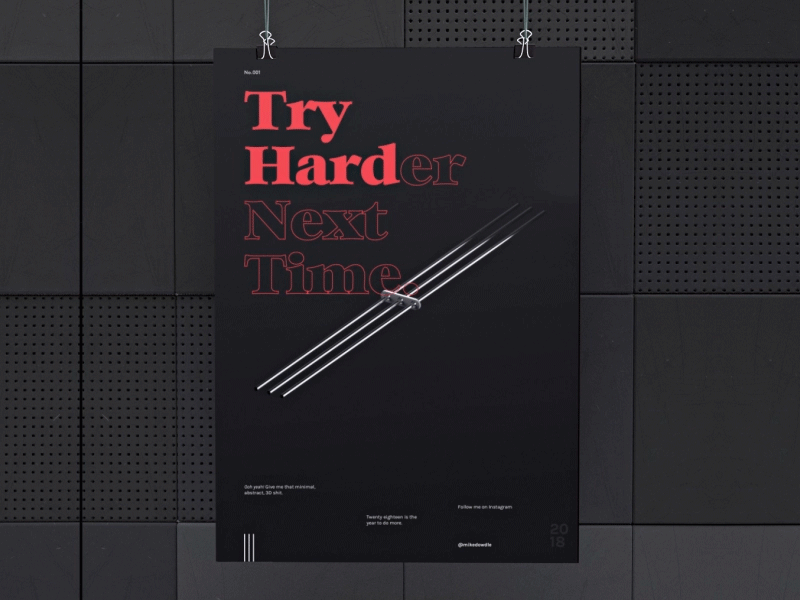 TRY HARDer Next Time 3d animated c4d design gif graphic loop poster