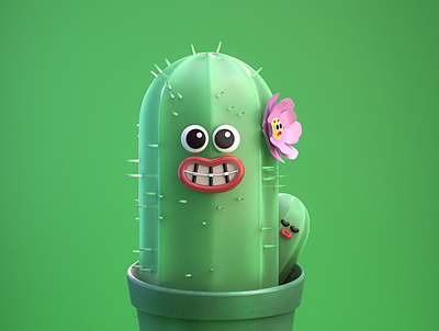 Cute Cactus 3d 3d art c4d cactus cartoon character characterdesign cute flower illustration redshift render