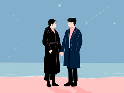 Couple at Jumunjin Beach design graphic illustration vector