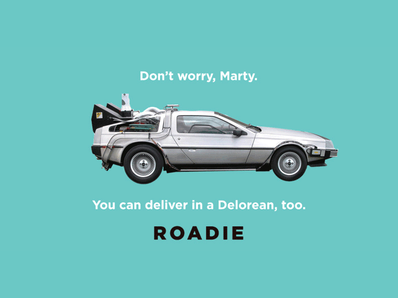 Don't Worry, Marty. You can deliver in a Delorean, too. animated back to the future delivery delorean shipping