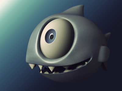 3D Piranha 3d cartoon character cute digital maya mentalray