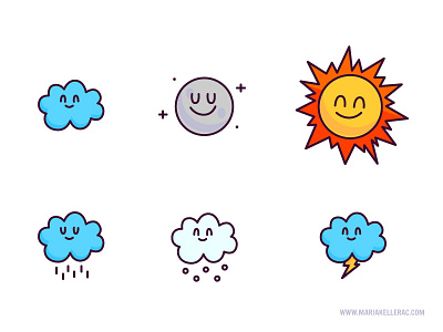 Cute weather set cute icons illustration mexico moon night rainy simple snowy sun weather