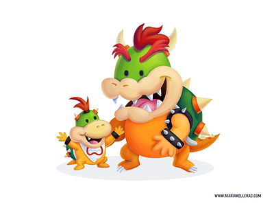 Happy Father's Day bowser bowser jr dad fanart father fathers day illustration ilustracion kids mexico nintendo papa