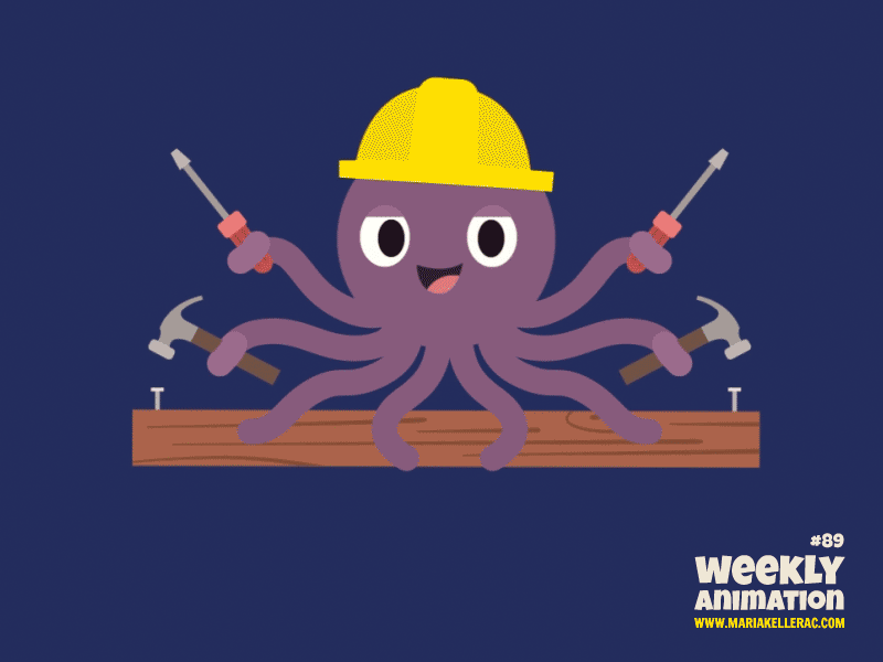 Octopus worker animation children cute hammer kids mexico octopus pulpo worker